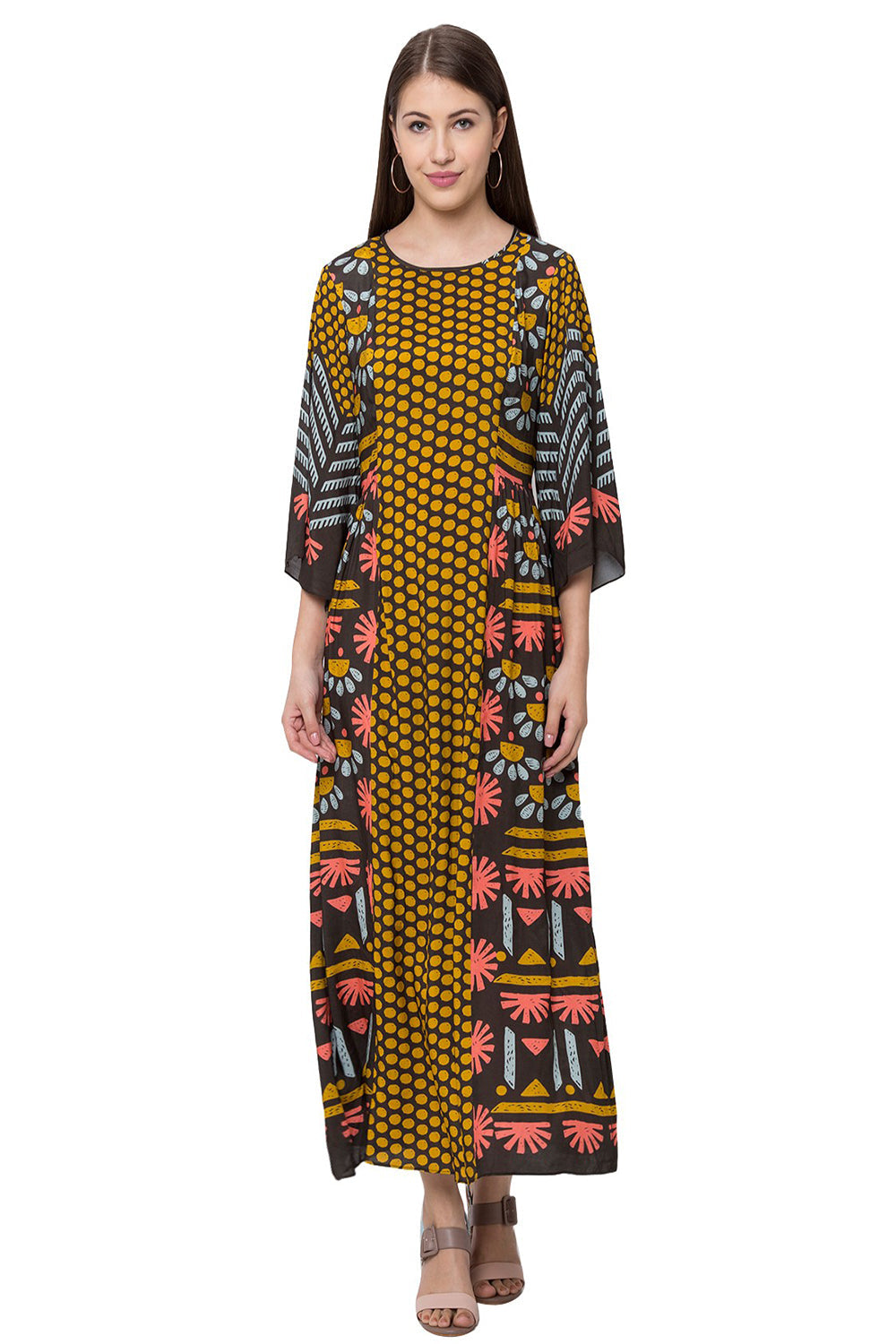 Floral Printed Long Dress With Bell Sleeves