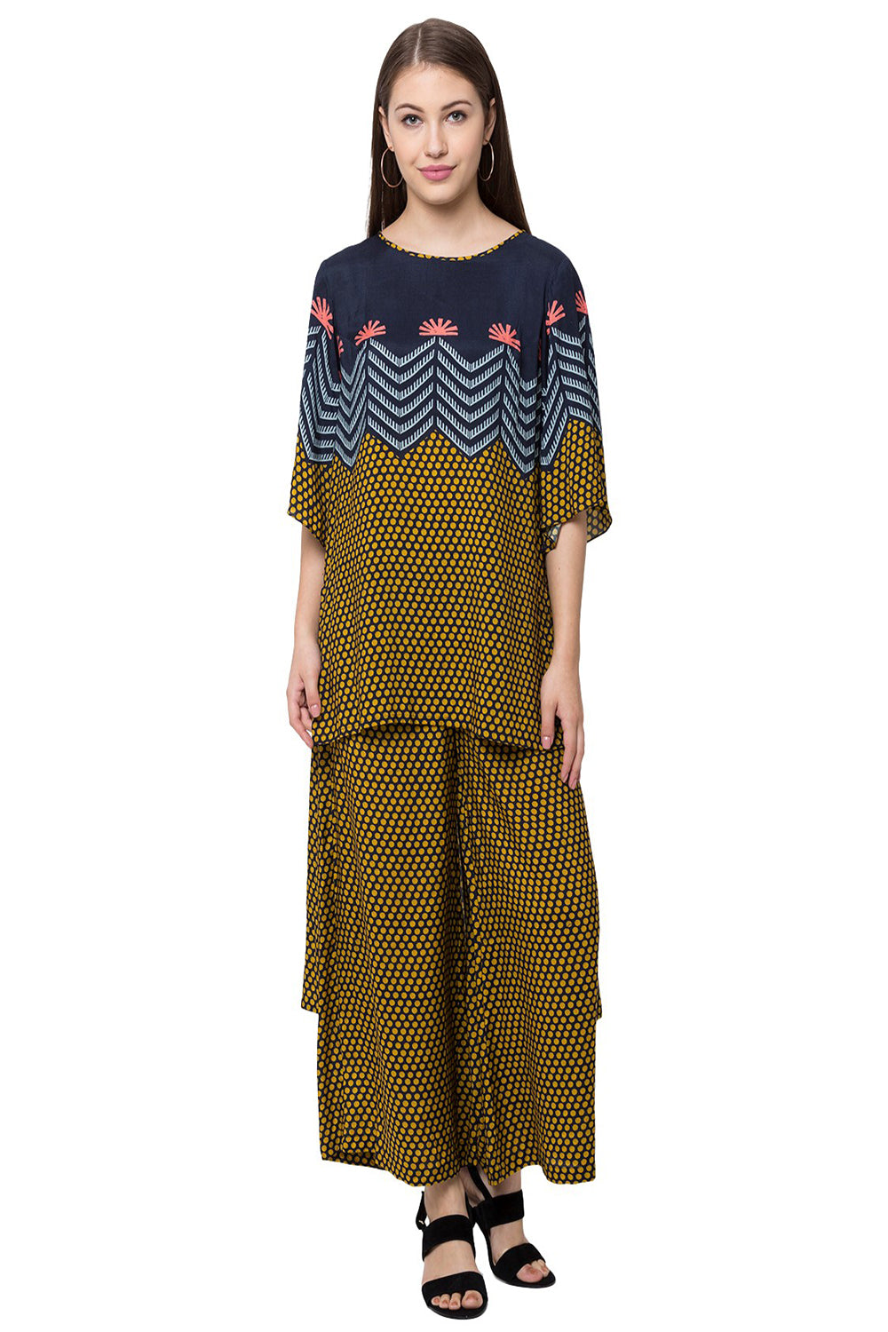 Tree Printed Top And Pants With Bell Sleeves