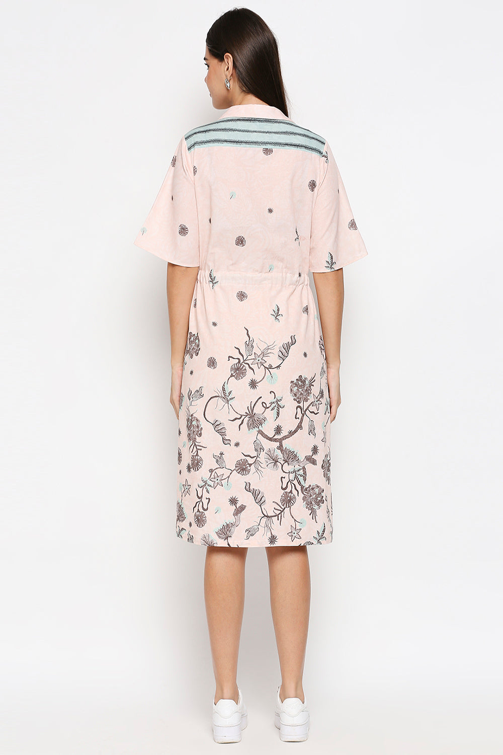 Floral Printed Cotton Twill  Dress With Front Tie Up
