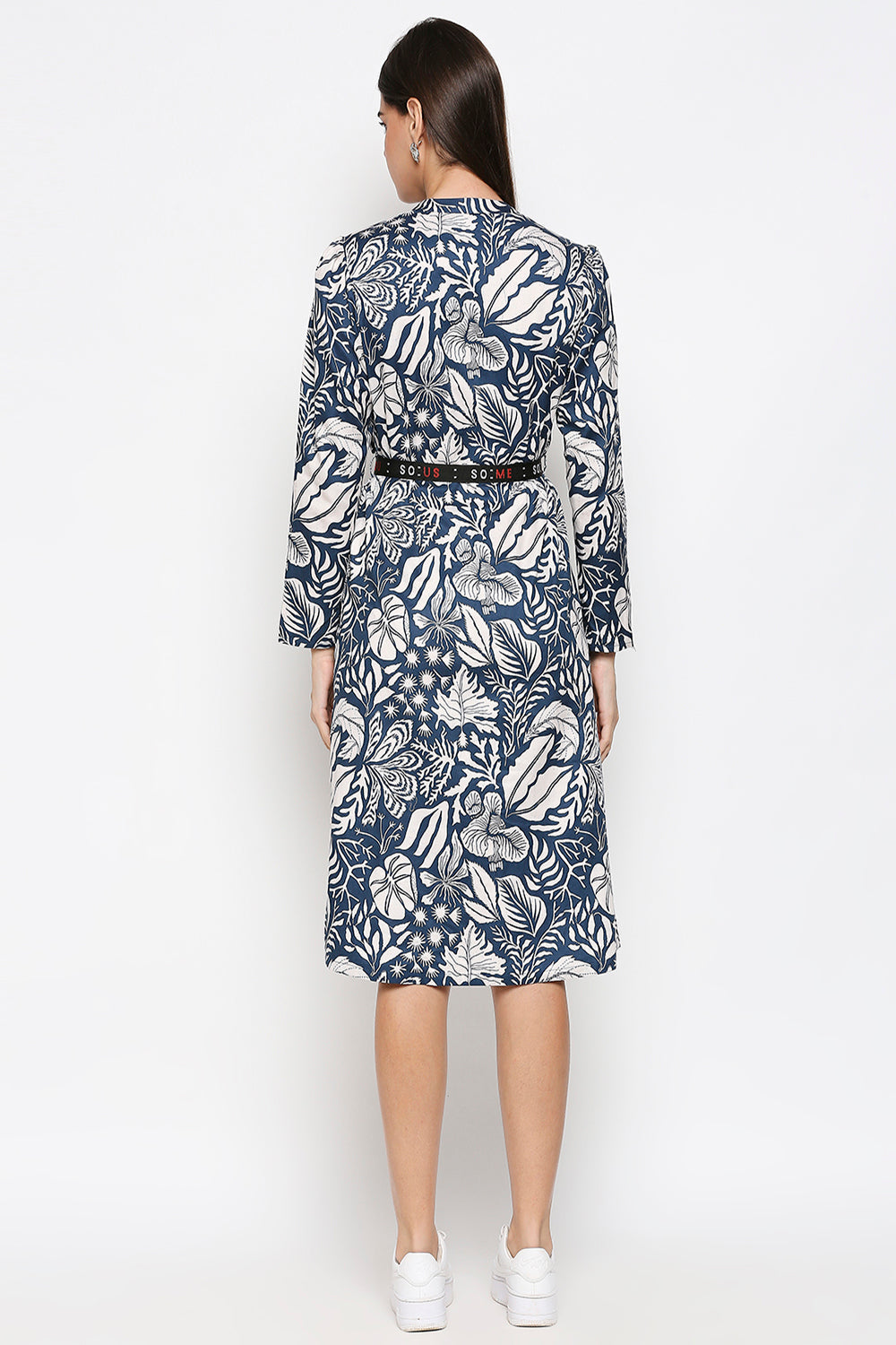 Floral Printed Cotton Twill Dress With Belt