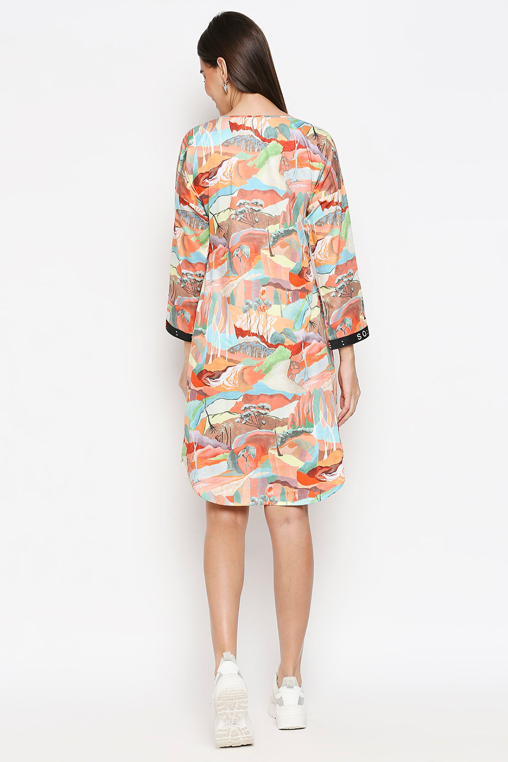 Jungle Printed Cotton Twill Shift Dress With Pocket