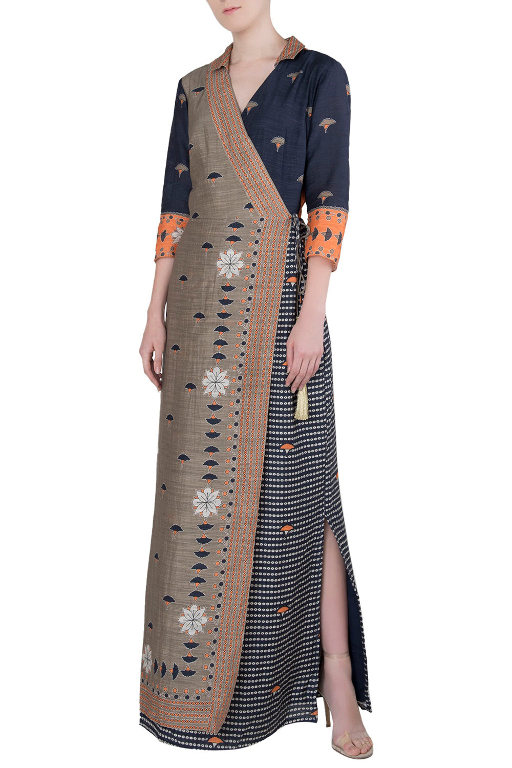 Bagru Printed Overlap Long Dress